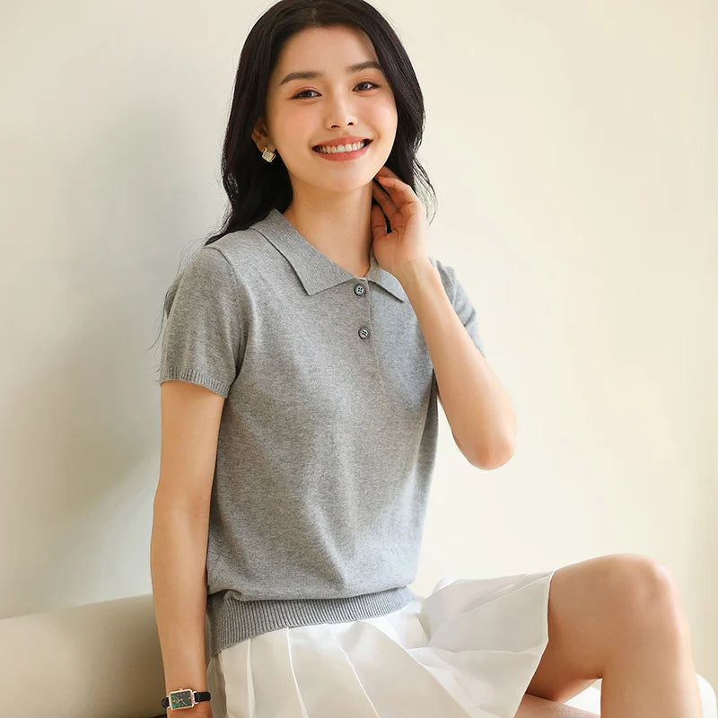 WinvyNee Summer Women's Clothing Cotton T-shirt Short Half Sleeve Polo Collar Clothes Solid Casual Pullover Female Top A1522006 - Matrix-studios.com