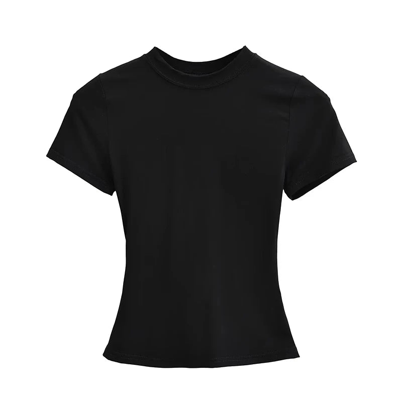 2025 New High Quality Casual T shirt Sexy Slim Short Sleeves Fashion Trend Solid Women Clothing y2k Tops - Matrix-studios.com