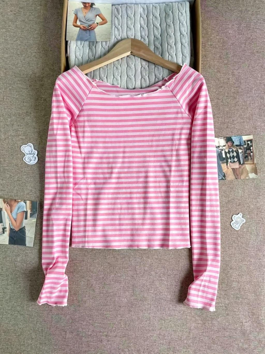 Pink Striped Slim Long Sleeve Tees Women Spring Casual Cotton O-neck Tshirt New Tops Clothes Sweet Cute  Vintage T-shirts Y2K - Matrix-studios.com