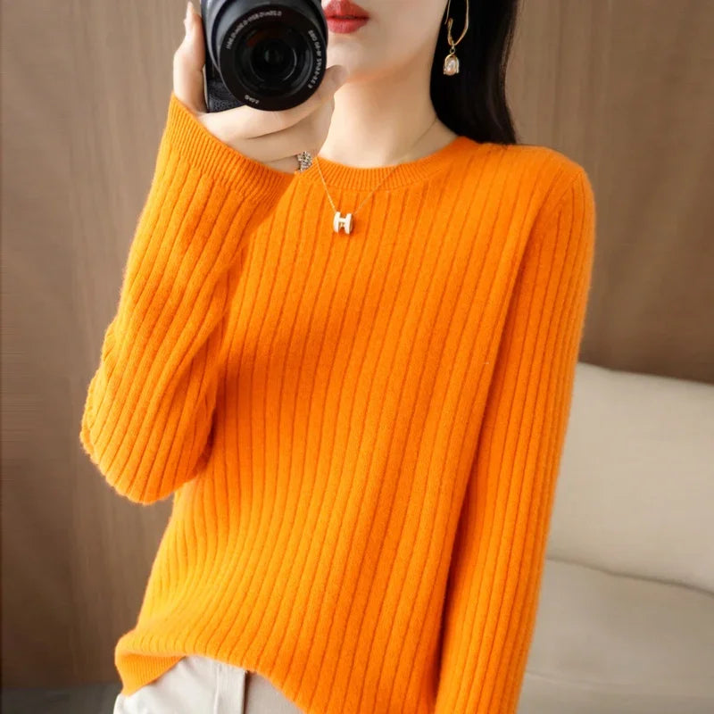 2026 Women Sweaters Autumn Winter Long Sleeve Pullovers O-neck Stripe Warm Pullover Korean Fashion Bottoming Shirts Loose Jumper - Matrix Studios
