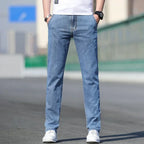 2025 Summer New Men's Loose Gray Jeans Fashion Casual Stretch Straight-leg Denim Pants Male Light Blue Men's Trousers - Matrix Studios