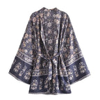Boho Queens Multi Floral Print Sashes Kimono Women Batwing Sleeve Bohemian Bridesmaid Robe Vacation Beach Boho Bikini Cover-ups - Matrix Studios