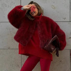 Tuularose Women Fur Coat Women 2025 Plush Red Bomber Jacket Solid Crop Long Sleeve Jacket Warm Winter Coats Female Casual Coats - Matrix Studios