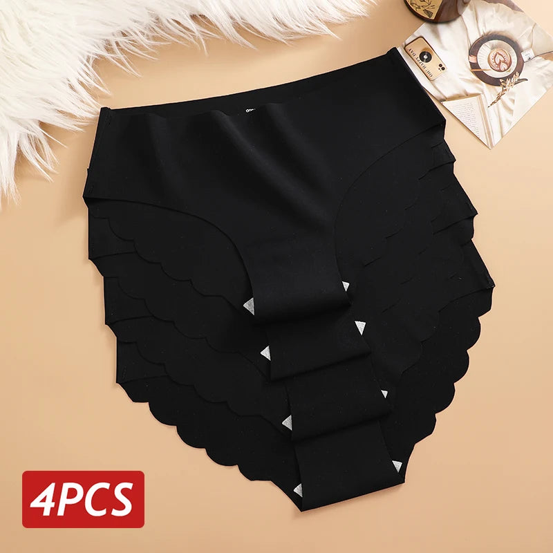 Ice Silk Seamless Panties 4PCS/Set Women's Briefs Solid Color Elastic Underwear Female Ultra Thin No Trace Wavy Side Panties - Matrix Studios