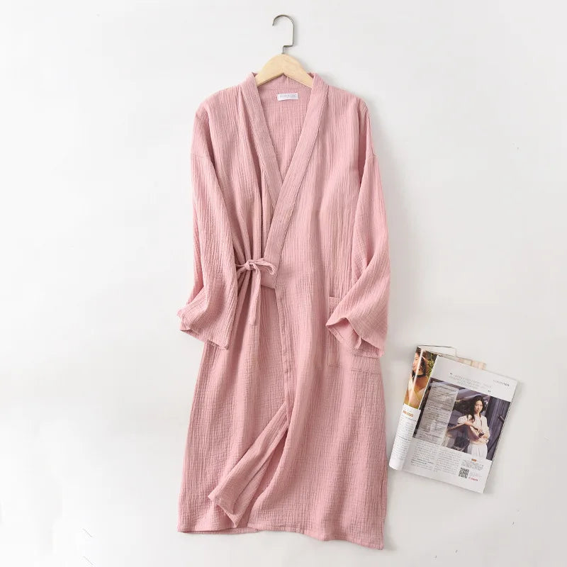 New Spring And Autumn Japanese Kimono Robe Couple Cotton Crepe Bathrobe Men And Women Kimono Robe Robes For Women Sleepwear - Matrix-studios.com