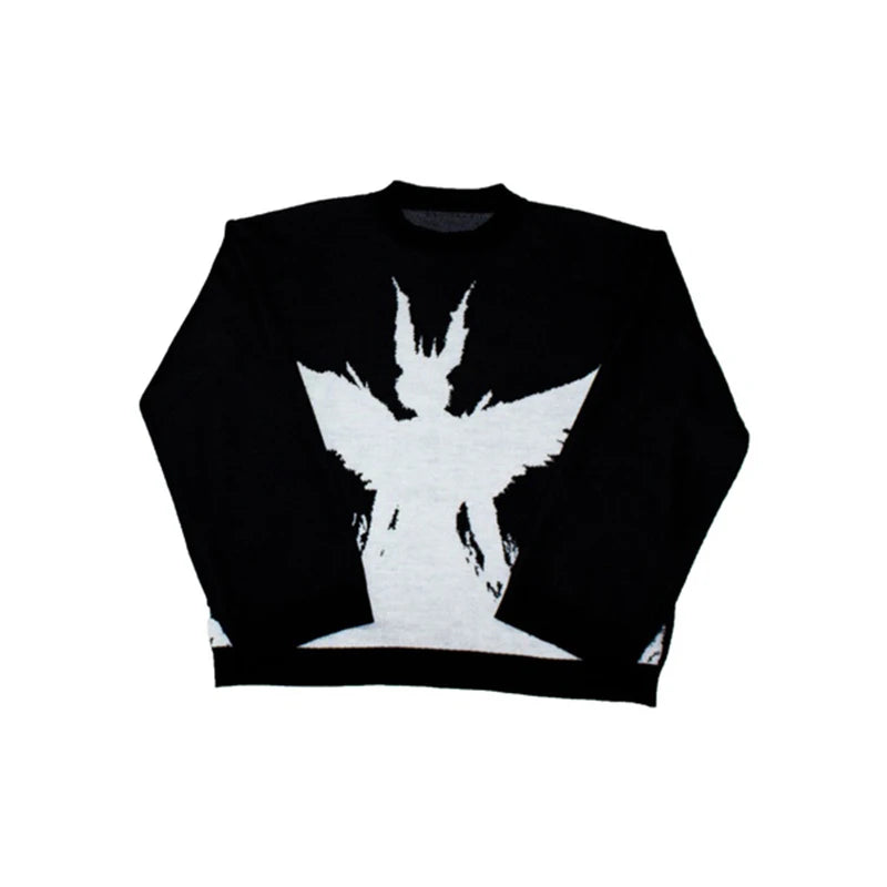 New Hip Hop Streetwear Knitted Sweater men Gothic portrait Print Pullover autumn Harajuku Cotton sweater women Oversized Sweater - Matrix Studios