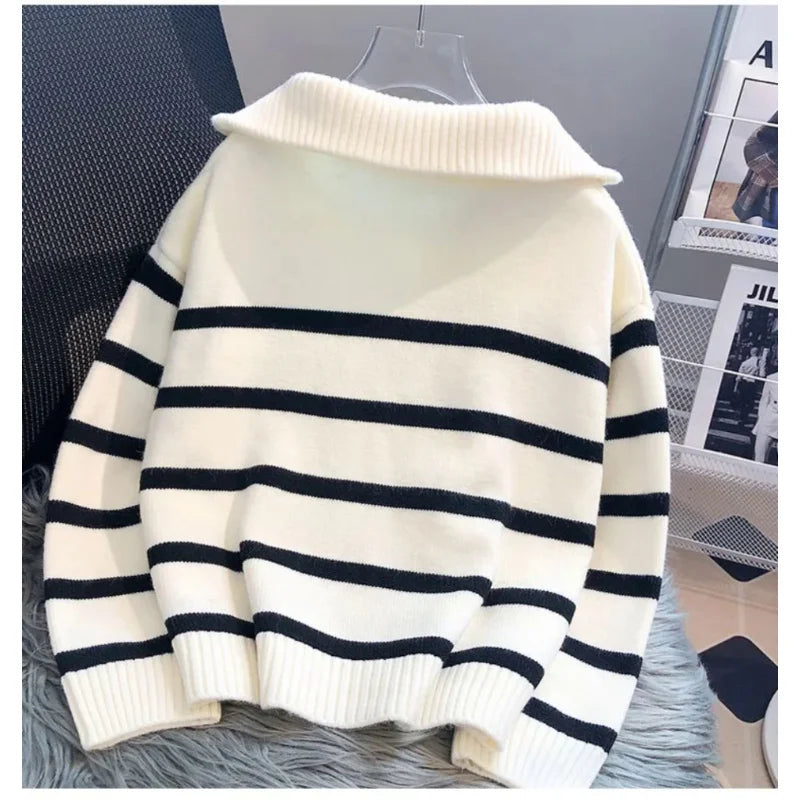 Sweater pullover women Spring and Autumn underwear 2023 New zipper stripe underlay short style popular premium sweater female - Matrix Studios