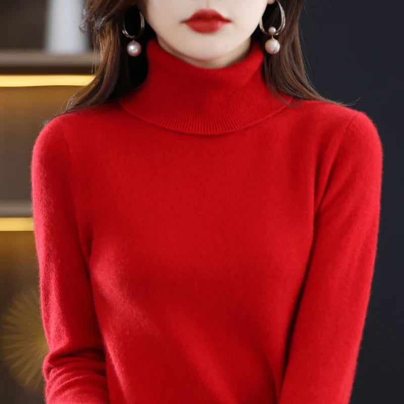 100% Merino Wool Cashmere Sweater Women Knitted Sweater Turtleneck Long Sleeve Pullovers Autumn Winter Clothing Warm Jumper Tops - Matrix Studios