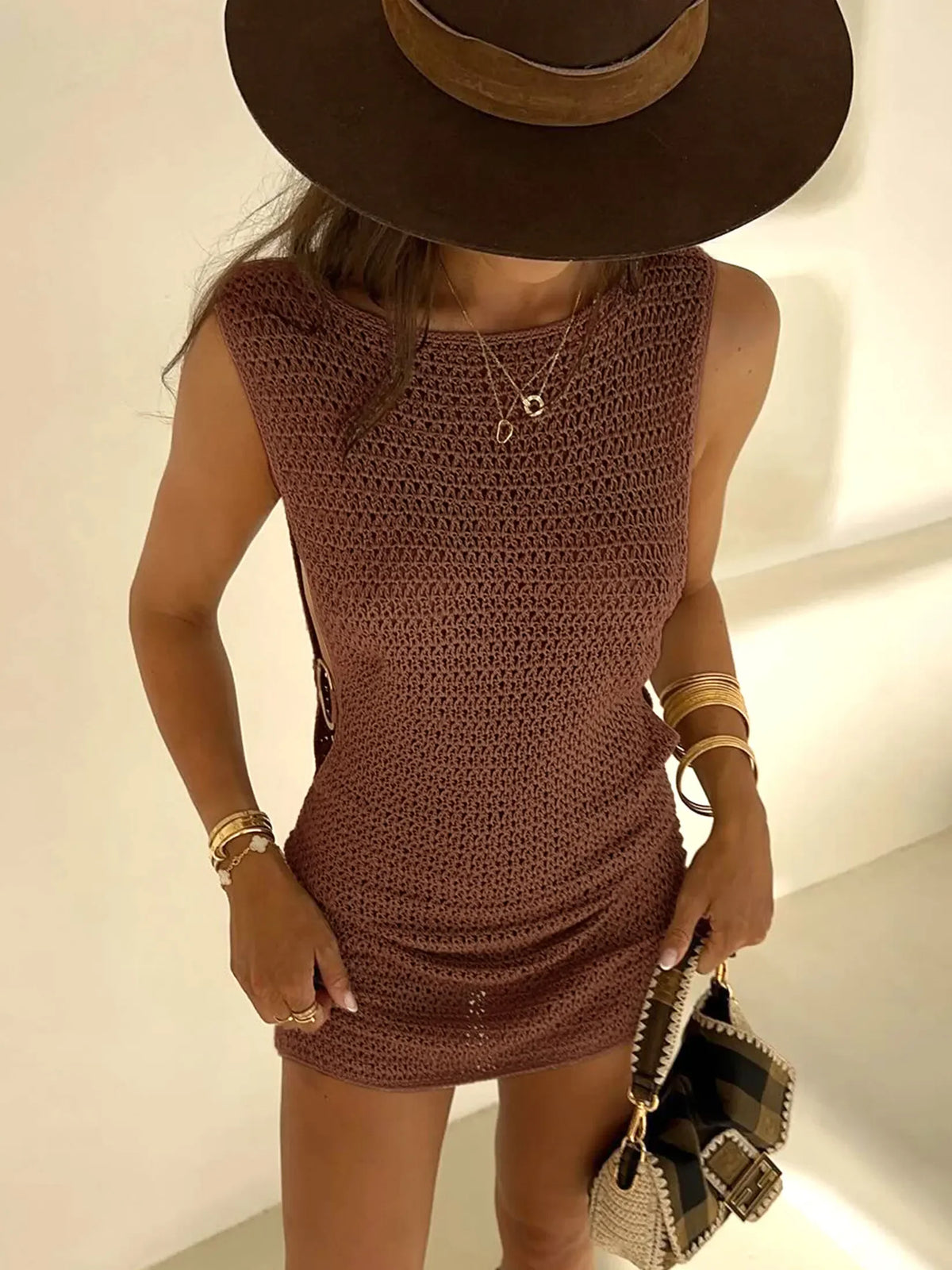 2024 Summer Sexy One Neck Cut Out Circle Decoration Corset Slim Beach Mini Dress Women Seaside Beachwear Swimwear Cover Up A2796 - Matrix Studios