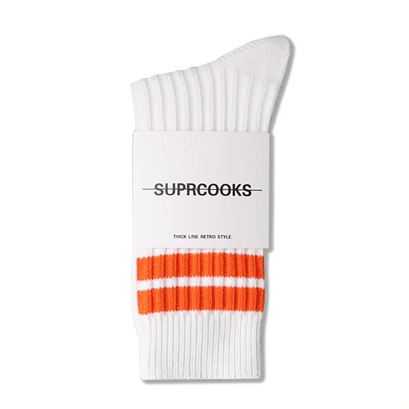 Solid Color Women Middle Tube Socks Candy Color Trend Men Socks Pure Cotton Comfort Retro Thick Lines Winter Socks - Matrix Studios