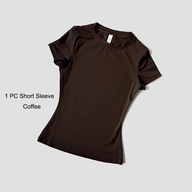Quick-Drying Gym Leggings Set Sport Suit Short Sleeve Breathable Stretchy Slim Fitness Active Top Tight Gym Set - Matrix-studios.com