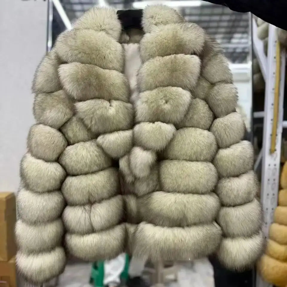 Real Fox Fur Turn-down colla coat With Genuine Leather Wholeskin Natural Fox Fur Jacket Outwear Luxury Women Winter New - Matrix Studios
