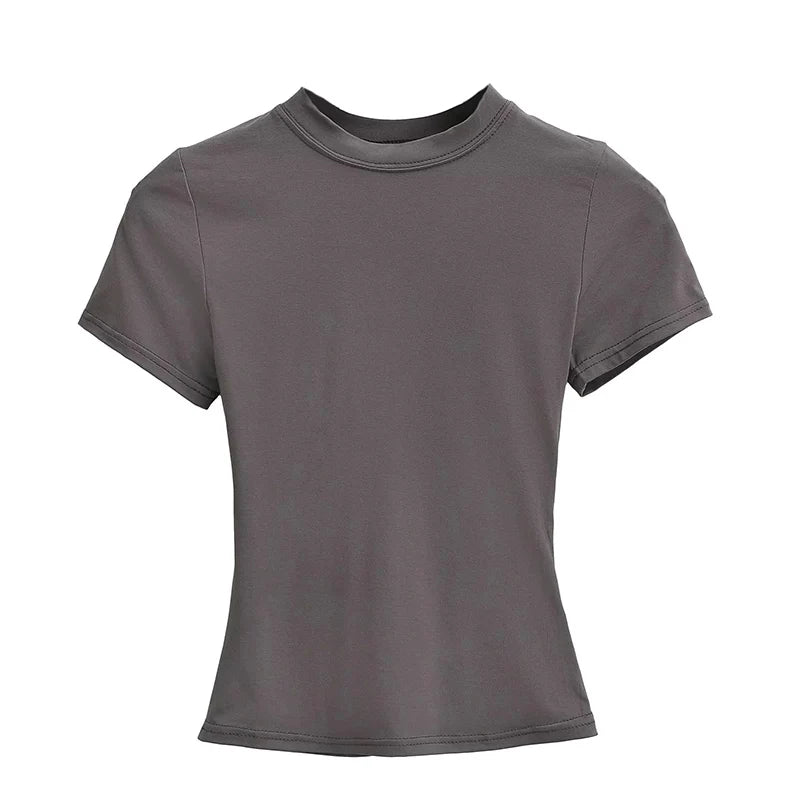 2025 New High Quality Casual T shirt Sexy Slim Short Sleeves Fashion Trend Solid Women Clothing y2k Tops - Matrix-studios.com
