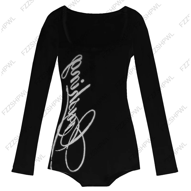 Rock Goth Chic Y2k bodysuit Harajuku Letter Print Streetwear Hiphop Body Suit Vintage Casual Long sleeve Top Punk Jumpsuit Sexy‌ - Matrix Studios