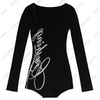 Rock Goth Chic Y2k bodysuit Harajuku Letter Print Streetwear Hiphop Body Suit Vintage Casual Long sleeve Top Punk Jumpsuit Sexy‌ - Matrix Studios