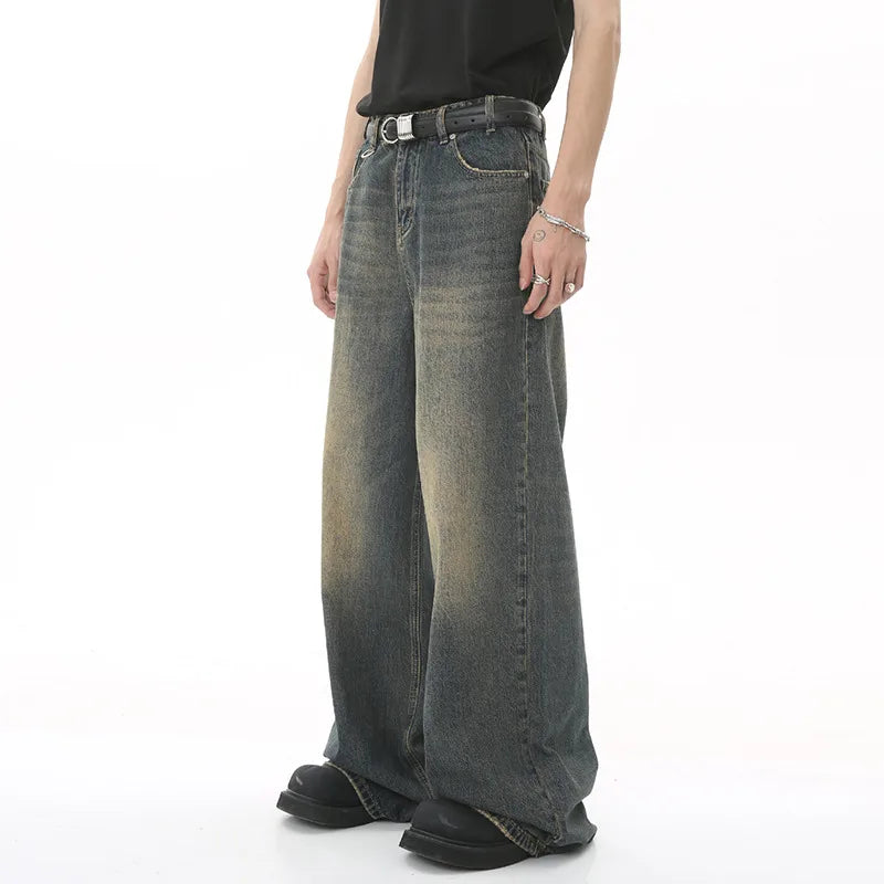 IEFB Summer Men's Denim Pants Old Blue Washed Male Jeans Straight Casual Menwear Loose Wide Leg Trousers New Fashion 9C354 - Matrix Studios