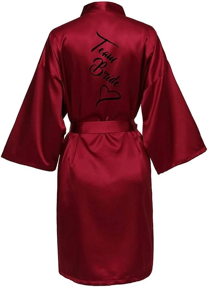 Women Silk Satin Short Night Printing Robe Kimono Robe Fashion Bath Robe Sexy Bathrobe Femme Wedding Bride Bridesmaid M024