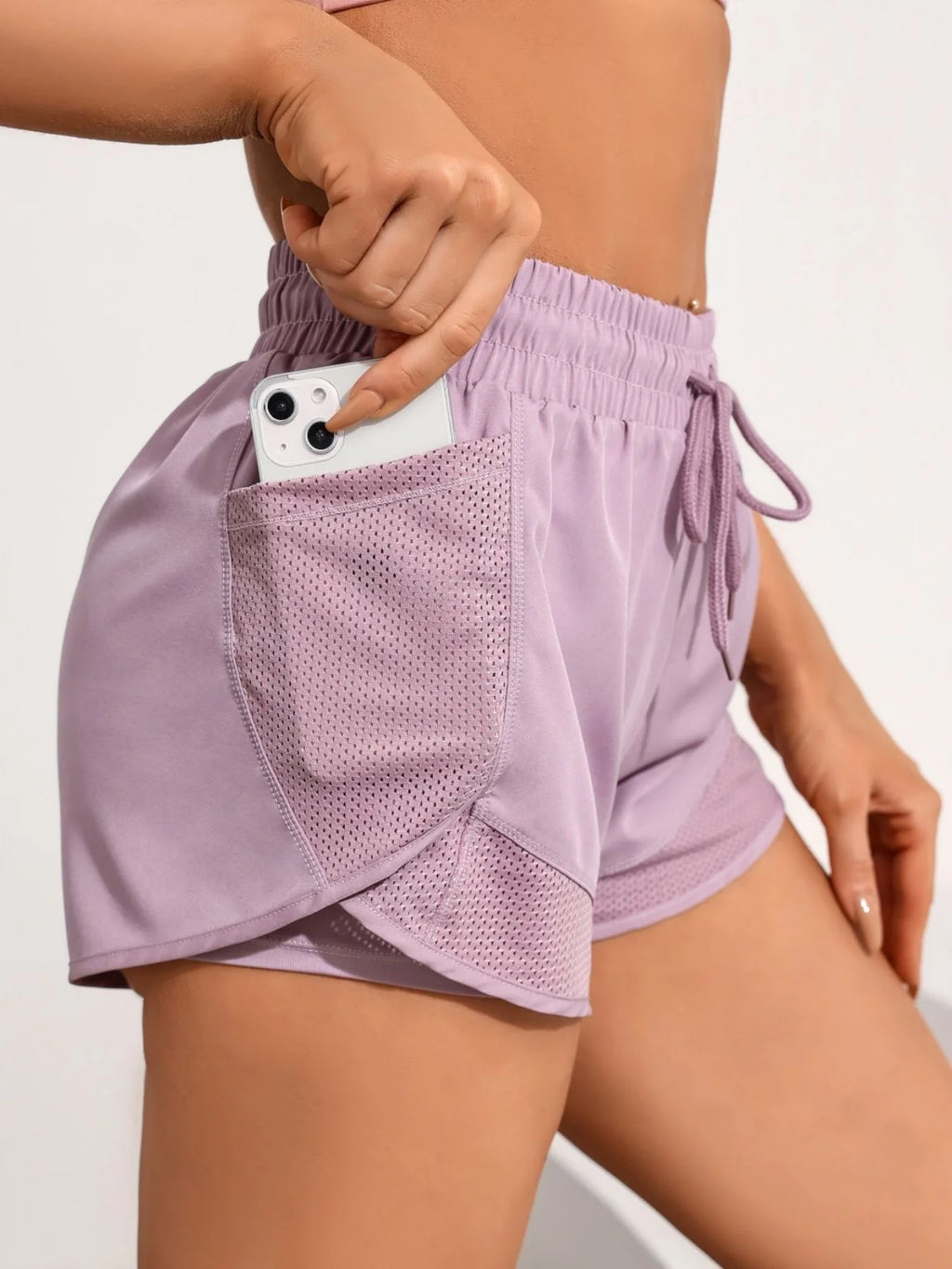 Women's 2 in 1 Running Shorts, High Waisted Quick Dry Athletic Workout Shorts with Mesh Pockets, Breathable Liner Gym Yoga Short - Matrix Studios