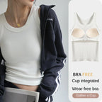 New Women Solid Round Neck Ribbed Tank Top Camisole Women Summer Basic Elastic TankTop One-piece Vest with Chest Pad Y2k - Matrix-studios.com