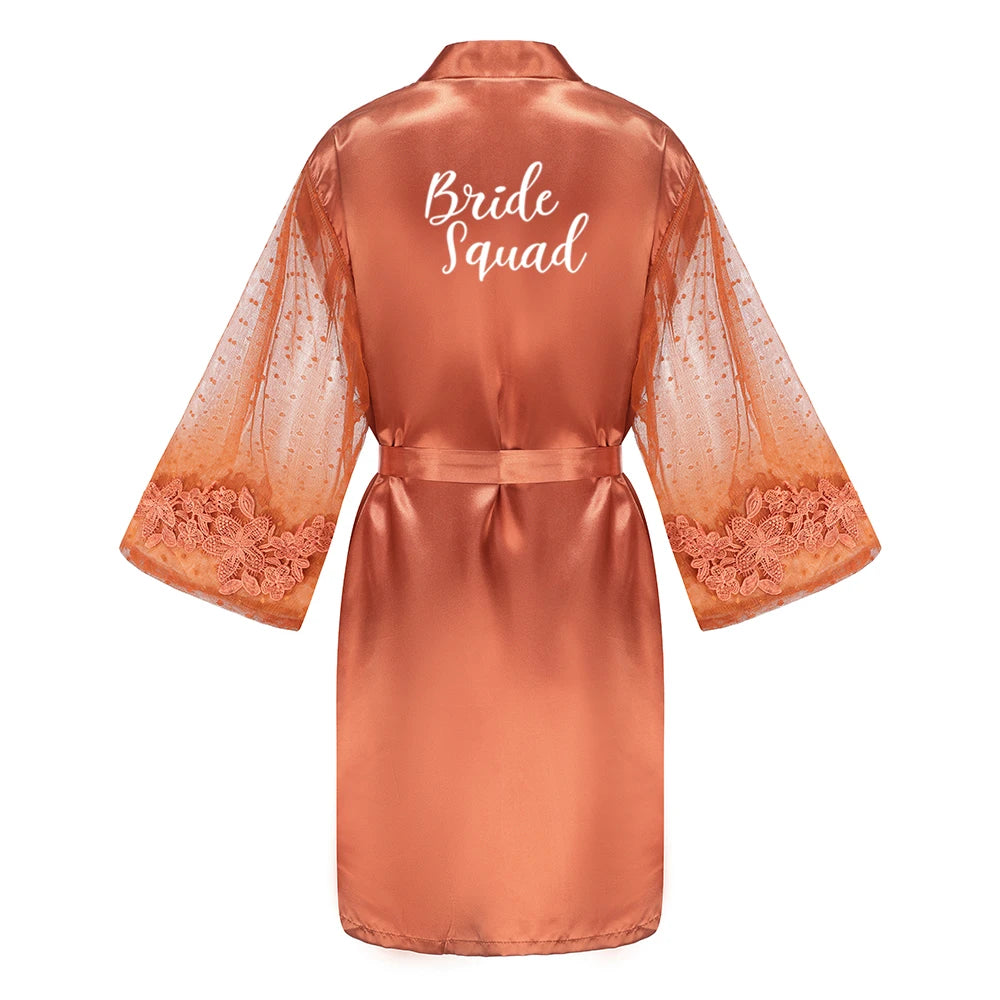 Caramel Wedding Bride Bridesmaid Robes Dressing Gown Sexy Women Bathrobe Night Shirts Short Women Kimono Mesh Sleeve - Matrix-studios.com