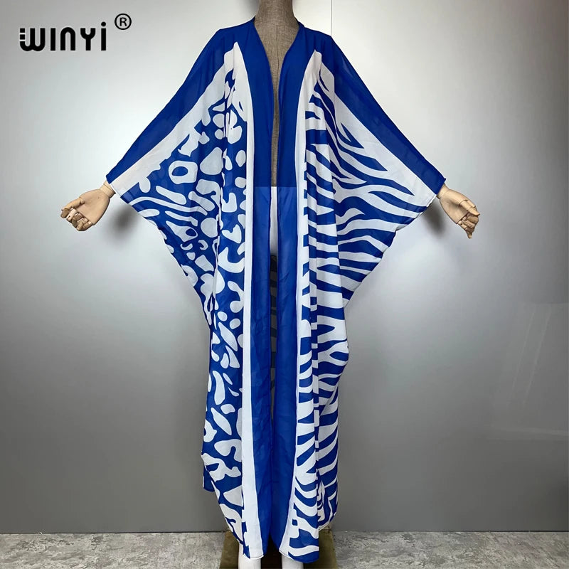 WINYI Africa Bohemia Print Kimonos Loose Dresses for Woman Cardigans Beach Outfits Kaftan Beach Cover Up Evening Dress Maxi Coat - Matrix Studios