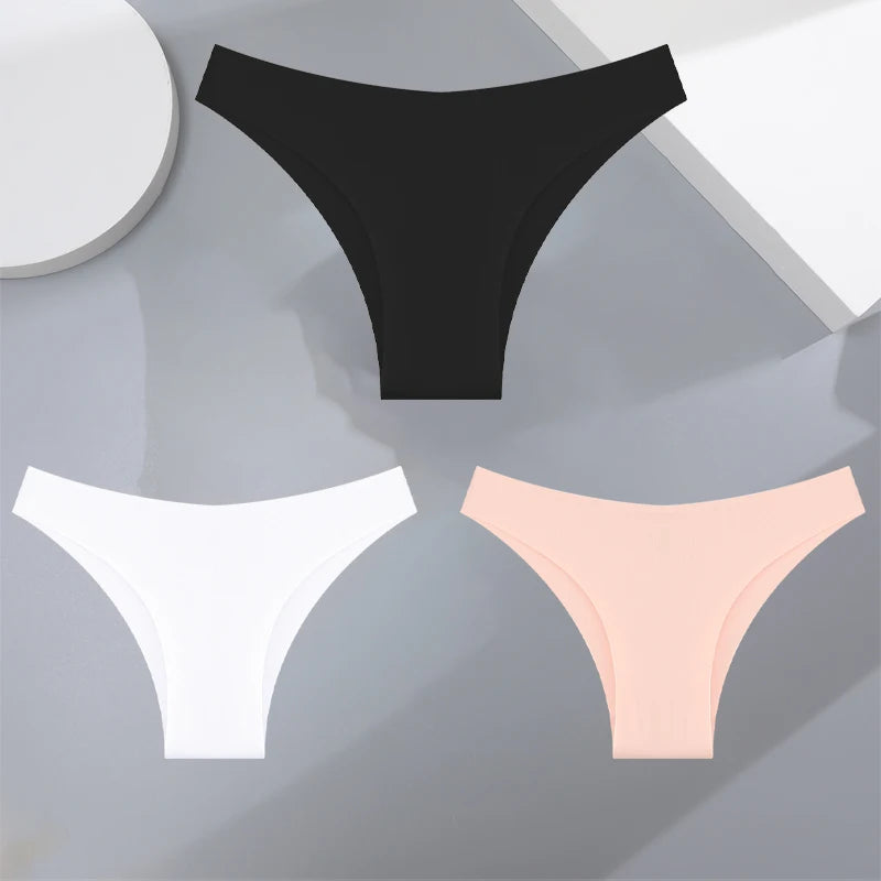 3Pcs Ultra-thin Seamless Silk Underwear Women's Panties Sexy Low-Waist Stretch Bikini Solid Color Briefs Lingerie XS-XXL Fashion - Matrix Studios