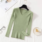Autumn Winter Women Sweaters Casual Long Sleeve Knitted V Neck Pullover Sweater Femme Basic Solid Jersey Tops Fashion Clothes - Matrix-studios.com