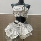 Summer Vintage Elegant Y2K Woman 2 Piece Sets Punk Gothic Strapless Crop Tops +High Waist Ruffle Skirt Female Party Outfits 2025 - Matrix-studios.com