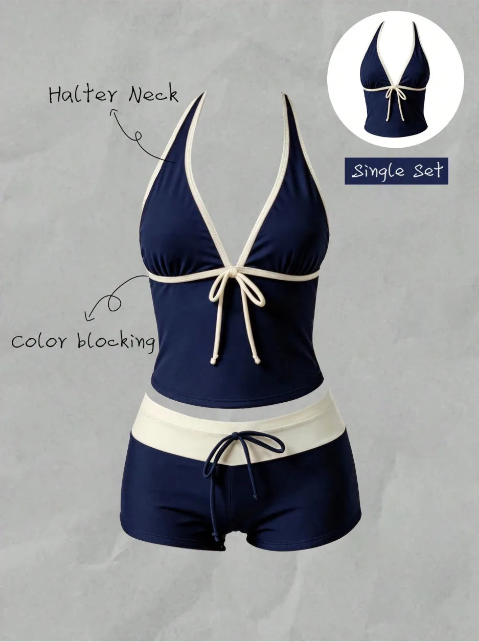 Kawaii Pink Dot Bikini Shorts Bowknot Halter Backless Swimsuit Deep V Swimwear Women's Bikinis and Tankinis Vacation Outfit Sets - Matrix-studios.com