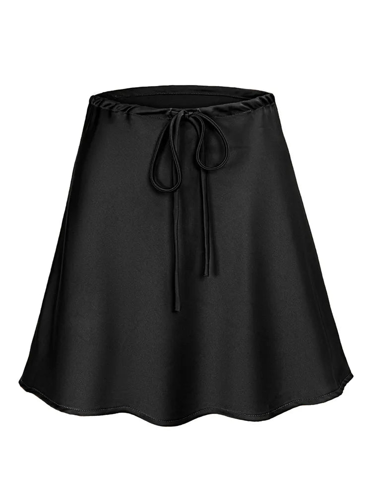 Satin Mini Skirts Women Summer Beige Silk Short Skirt For Woman Drawstring High Waist Black Satin Skirt A Line Women Short 2026 - Matrix-studios.com