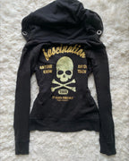 Y2K Retro Zipper Hoodies Women Harajuku Sexy Slim Fit Sweatshirt Autumn Skull Graphic Embroidery Hooded Jacket Gothic Clothing - Matrix Studios