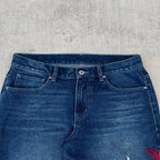Dragon Graffiti Embroidery Dark Blue Loose Wide Leg Distressed Jeans Y2K High Waist Men Women Vintage Casual Daily Streetwear - Matrix Studios