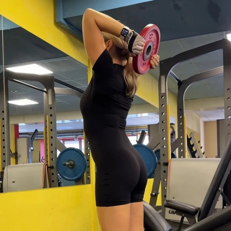 Zipper Dance Gym Jumpsuit Short Sleeve Playsuit Women Romper Sexy Yoga Fitness Overalls One Piece Sports Suit Workout Clothes - Matrix Studios