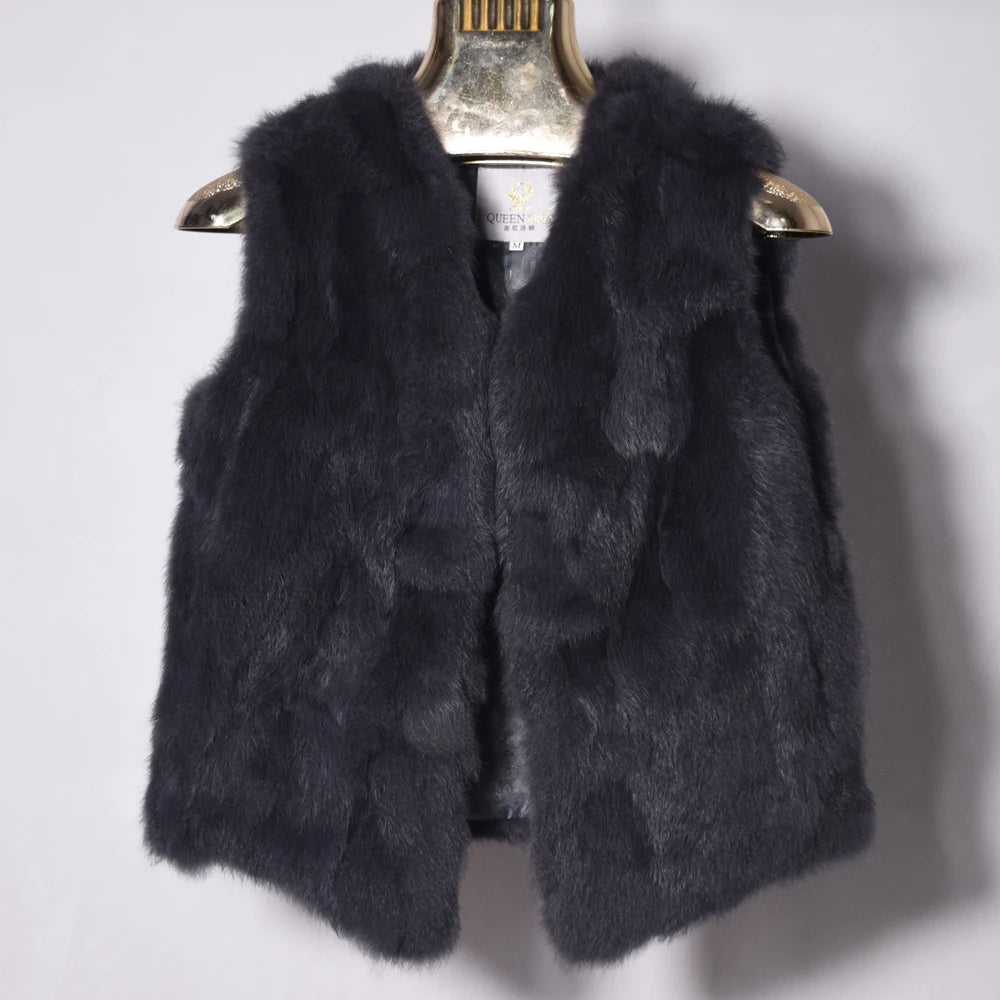 Fancy Rani Real Rabbit Fur Vest Short Natural Jacket For Women Fashion Leather Autumn Winter Spring Outwear High Quality - Matrix Studios