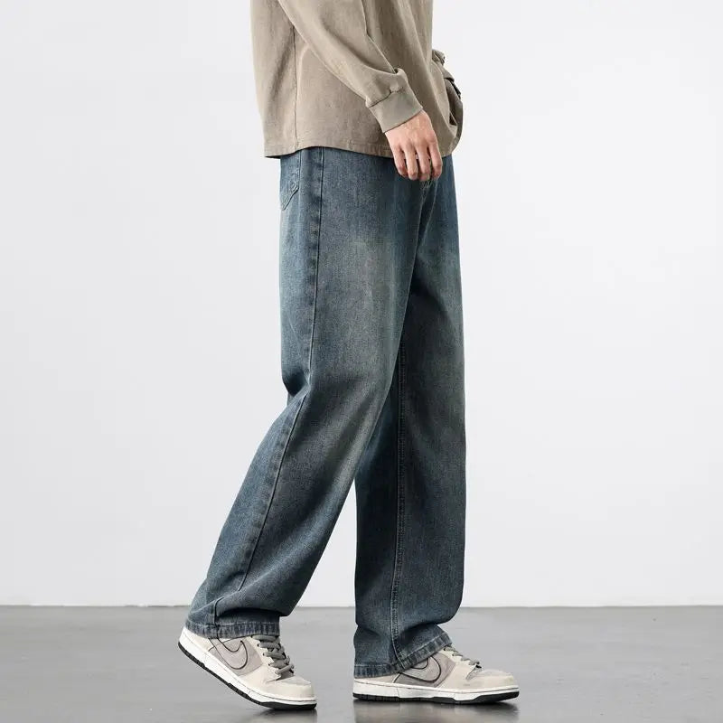 Spring Autumn New Men's Straight Vintage Fit Jeans Casual Trousers High Quality Male Korean Fashion Baggy Wide Leg Denim Pants - Matrix Studios