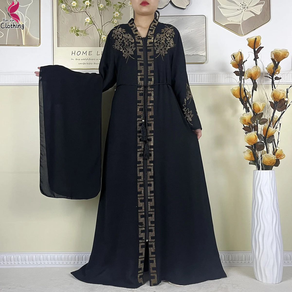 New Muslim Abayas For Women Long Sleeved Dress Dubai Lady Elegant Long Dress Islam Clothing African Abaya Loose Robe With Turban - Matrix-studios.com