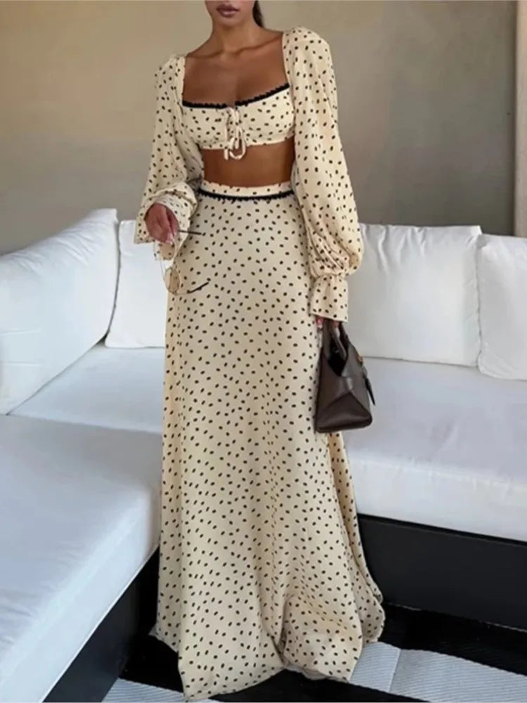 Swimwear Cover-up 2 Piece Set Women Crop Tops And Maxi Skirt Bathing Fashion Stripe Hollow Sexy Beach Cover Up Outfits - Matrix Studios