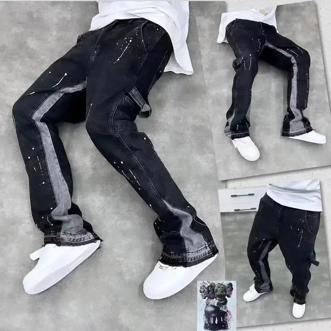 Trendy High Street Brand Men's Jeans Loose Fit Straight Leg Casual Drag Trousers American Style Vintage Vibe Micro Flare - Matrix Studios