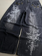 American New Fashion Oversized Pattern Printed Washed Jeans Men Y2K Gothic Rock Popular Casual Joker High Waist Wide Leg Pants - Matrix Studios