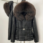 OFTBUY Winter Real Fox Fur Collar Coat Women Duck Down Jacket Female PU Leather Belted Hooded Warm Duck Down Parka Outerwear - Matrix Studios