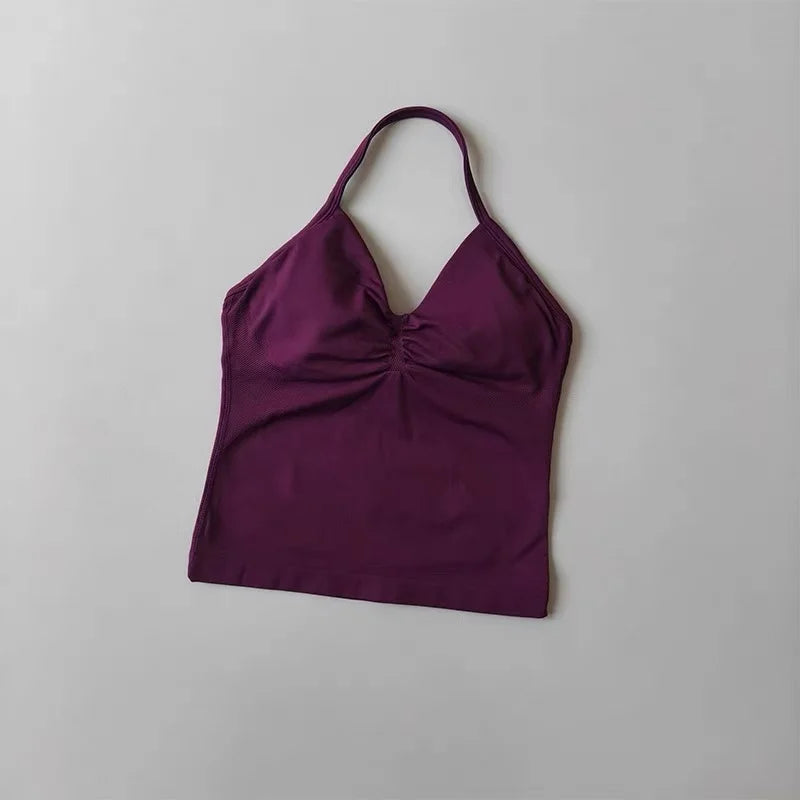 Sexy Halter Neck Beautiful Back High Waist Peach Sports Bras Shorts Suit Pilates Gathering Yoga Vest Training Fitness Bra Sets - Matrix-studios.com