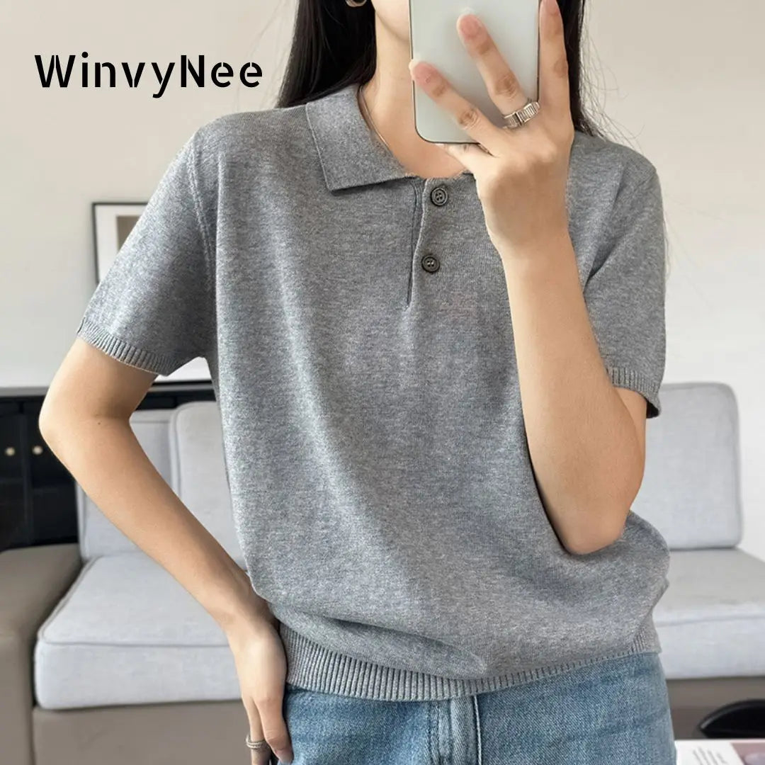 WinvyNee Summer Women's Clothing Cotton Polo T-shirt Short Sleeve Polo Collar Clothes Solid Casual Pullover Female Tops A1002029 - Matrix-studios.com