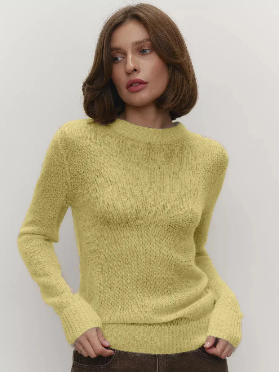 Classic Mohair Knitted Sweater Top Spring and Summer Women's Fashion Micro Perspective Cool Loose Elastic O-neck Knitted Shirt - Matrix Studios