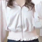 Matakawa Sweet Pink Hoodies Woman Tops Ruffles Spring Autumn Sweatshirts Korean Fashion Hooded Y2k Sudaderas Mujer - Matrix Studios