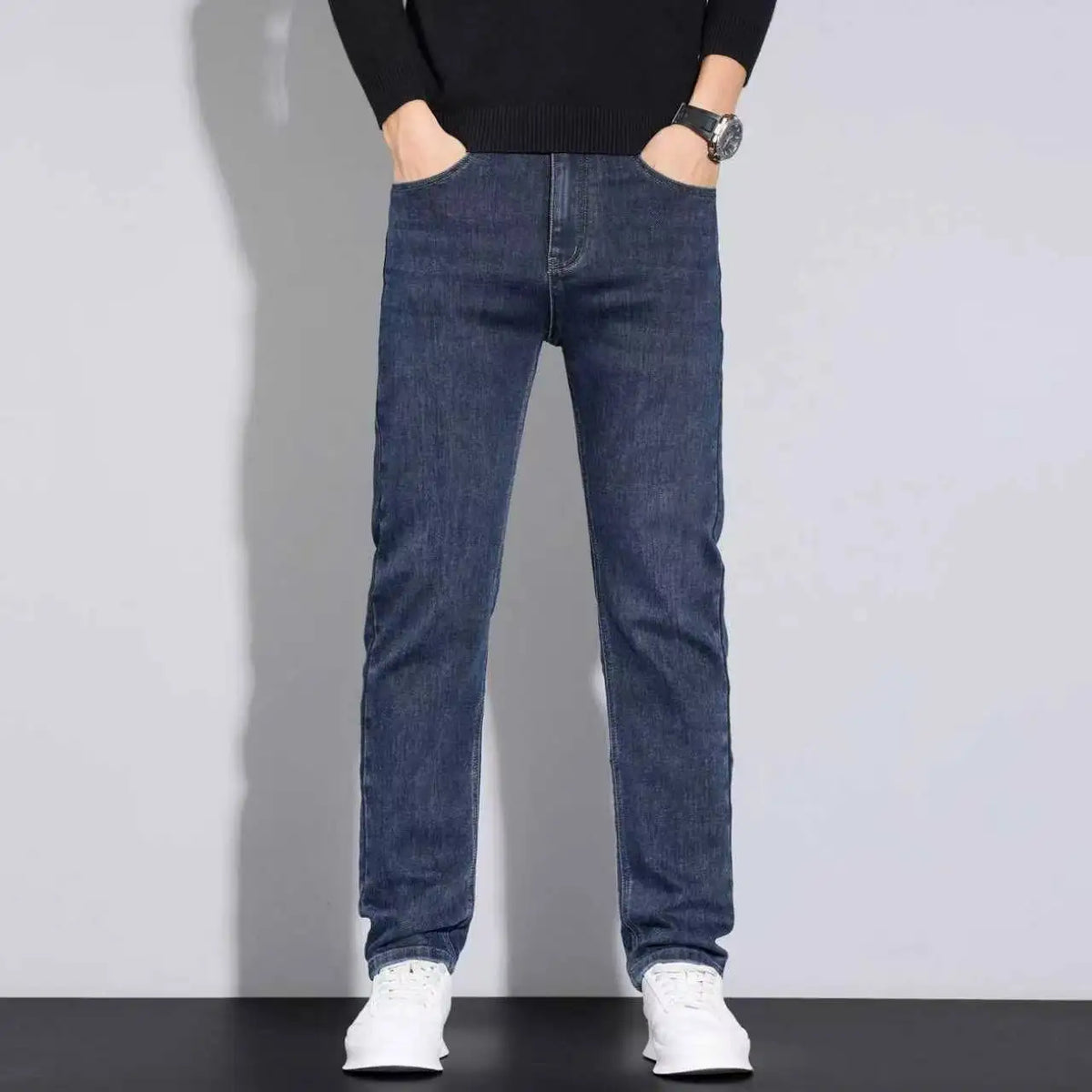 2026 New Style Business Men's Jeans Casual Straight Stretch Fashion Classic Blue Black Work Pant Denim Trousers Male Clothing - Matrix Studios