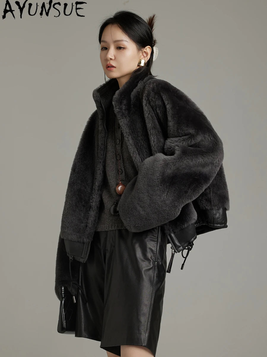 AYUNSUE Natural Sheepskin Fur Coat Women Stand Collar Real Leather Jacket Winter Jackets Luxury Clothing Female Шуба Женская - Matrix Studios
