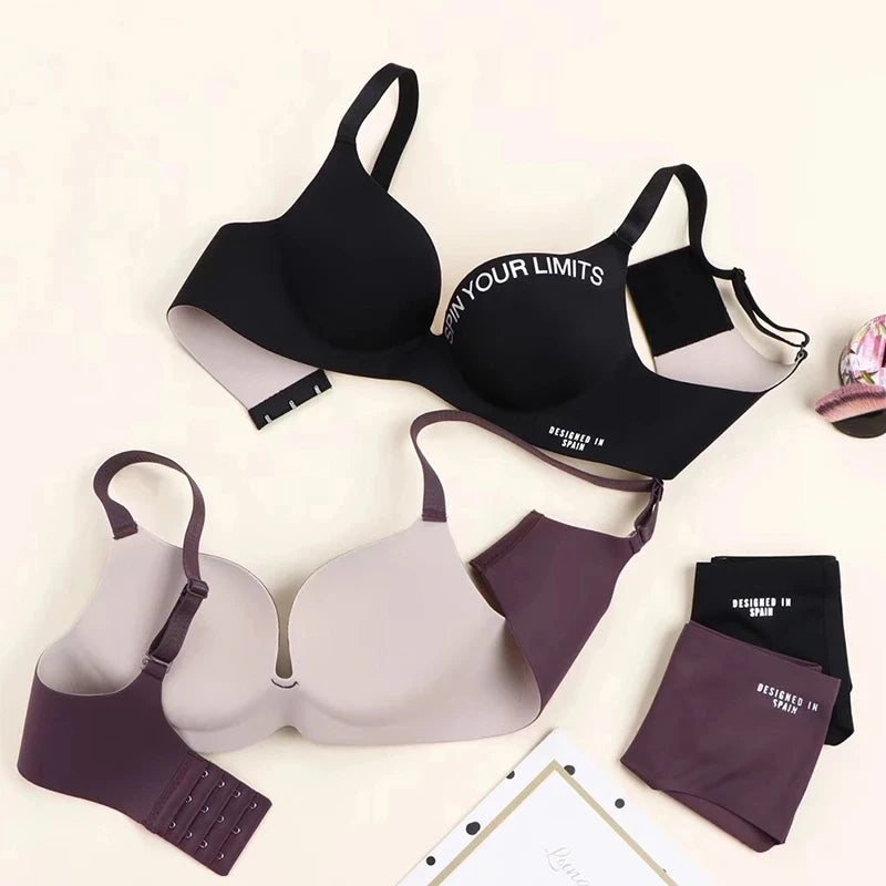 Simplicity Letters Printed Bra Sexy Deep V Thin Women's Lingerie Seamless Cup Surface Bralette No steel rings gather Brassiere 2027 - Matrix Studios