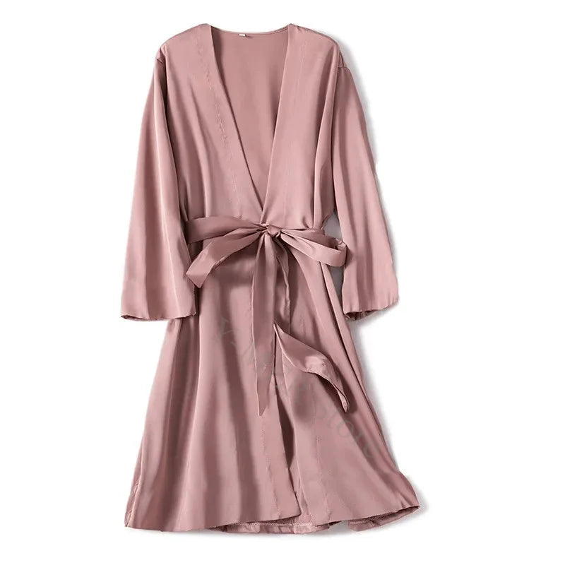 Satin Robe Female Intimate Lingerie Sleepwear Silky Bridal Wedding Gift Casual Kimono Bathrobe Gown Nightgown Sexy Nightwear - Matrix-studios.com