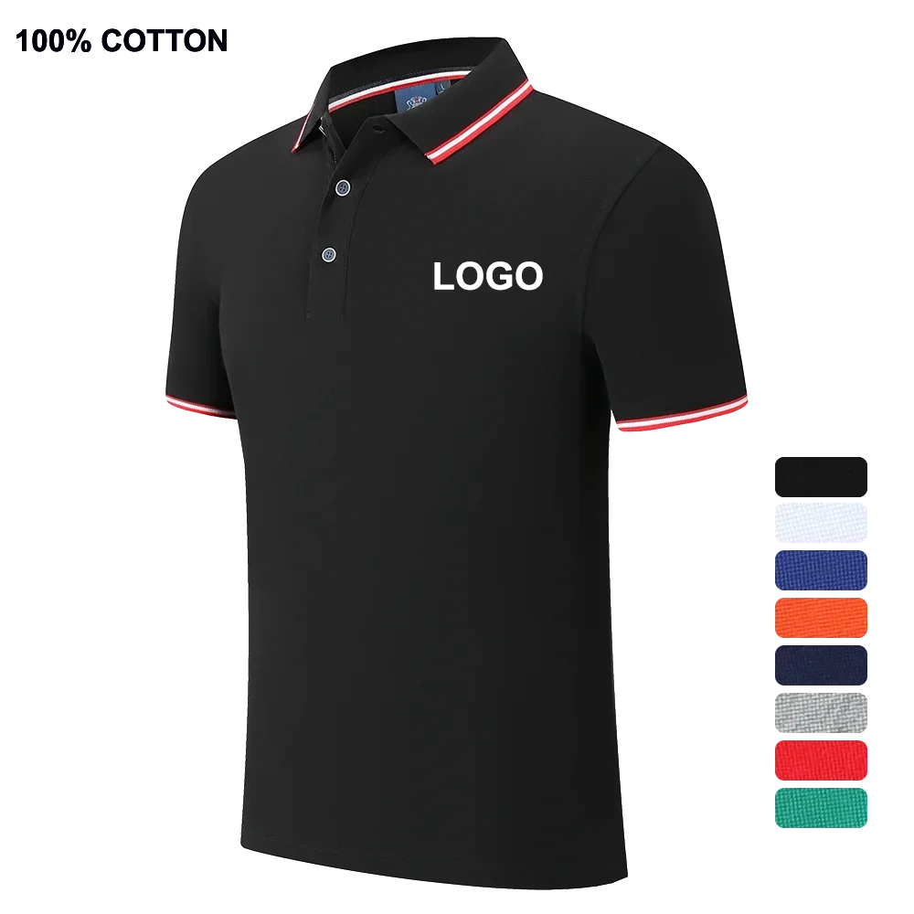 100% Cotton Quality Polo Logo Personalization Men Women Short Sleeve Shirts Striped Lapel Golf Tees Summer Top Shirt Custom - Matrix-studios.com