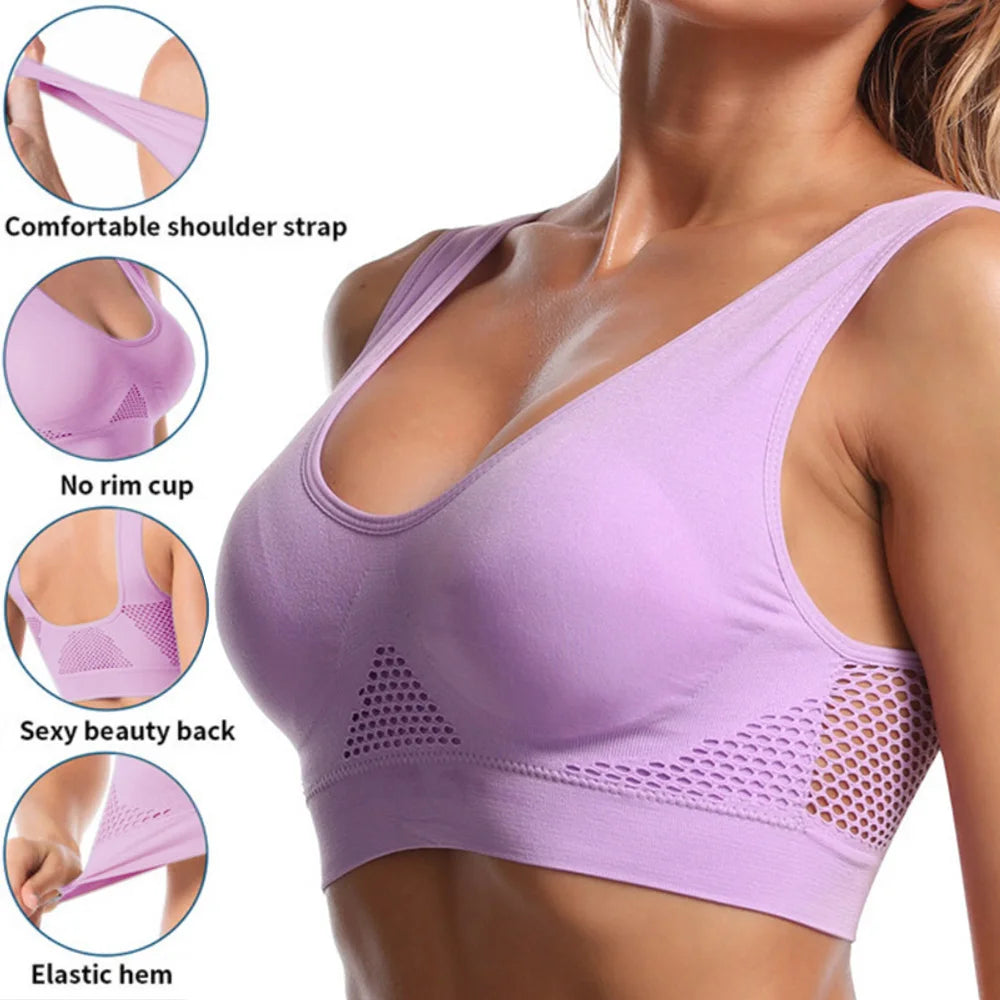 Seamless Mesh Women Sports Bras Fitness Gym Running Underwear Shockproof Bra Wireless 6XL Plus Size Crop Top Breathable Yoga Bra - Matrix Studios